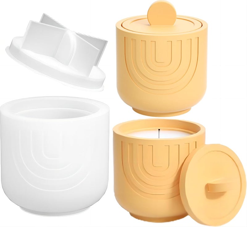 LSLEVA Storage Box with Lids Candle Jar Molds Set, Creative Silicone Candle Vessels Pot Molds, Concrete Round Stripe with Cover Bottle Making Moulds for Storage Candle Holder (D-Striped-U) - Image 1